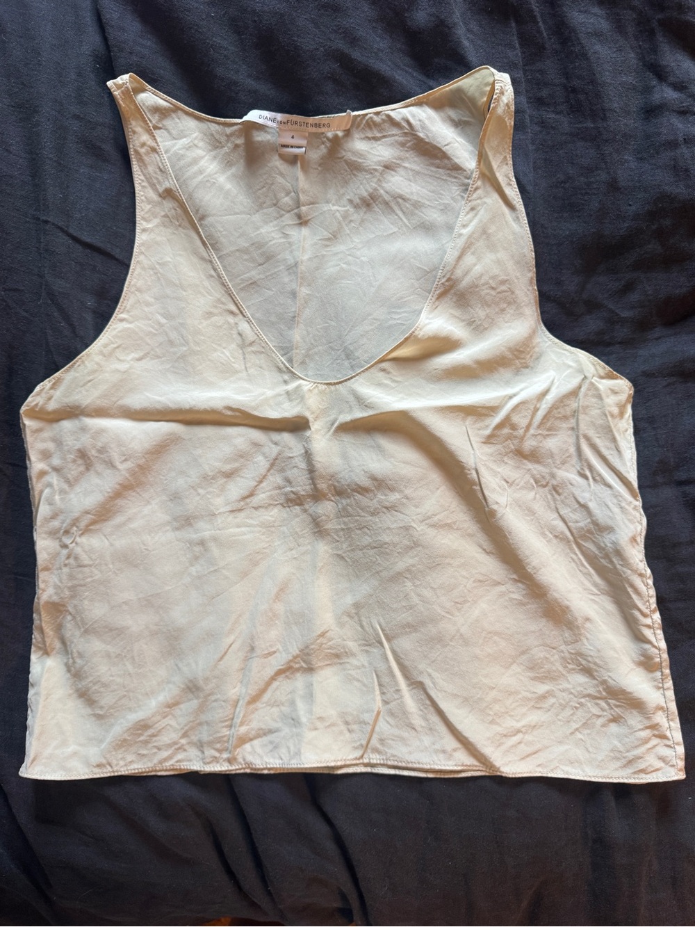 Diane Von Furstenberg Silk Cream Scoop Neck Tank Top